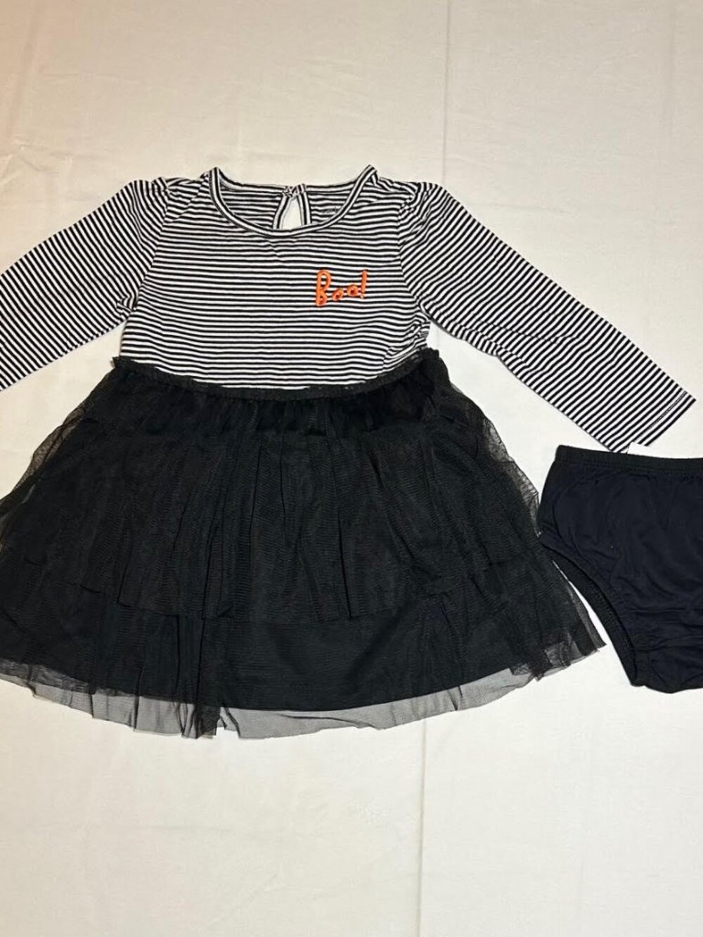 Carter's Baby Girl Halloween Black Boo! Striped Tulle Tutu Jersey Dress NWT